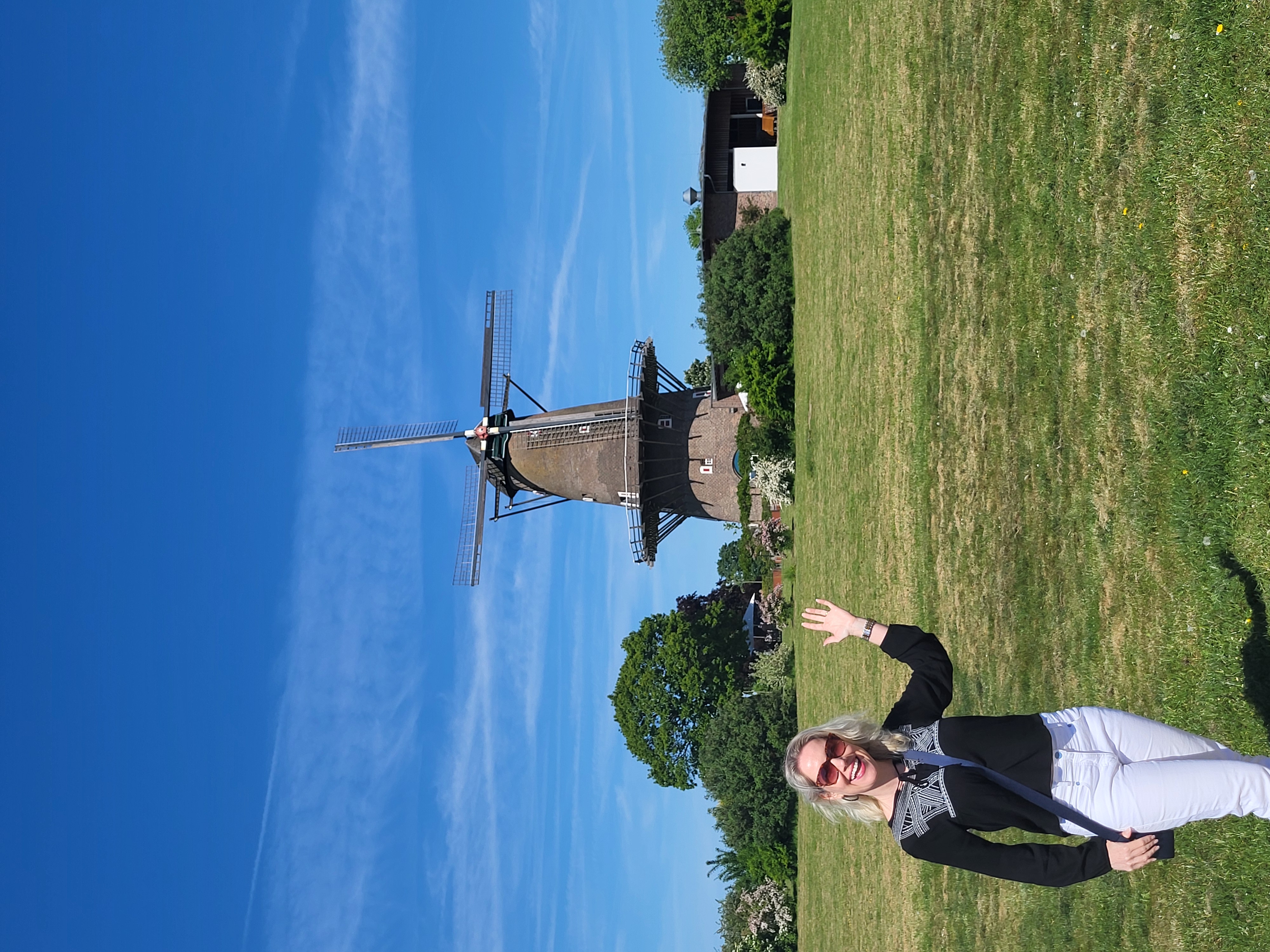 Eunice in front of a windmill