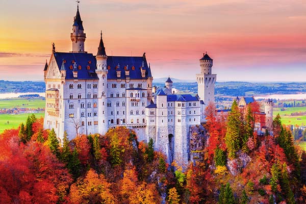 Romantic Road journey through Bavaria with castles and Alpine scenery